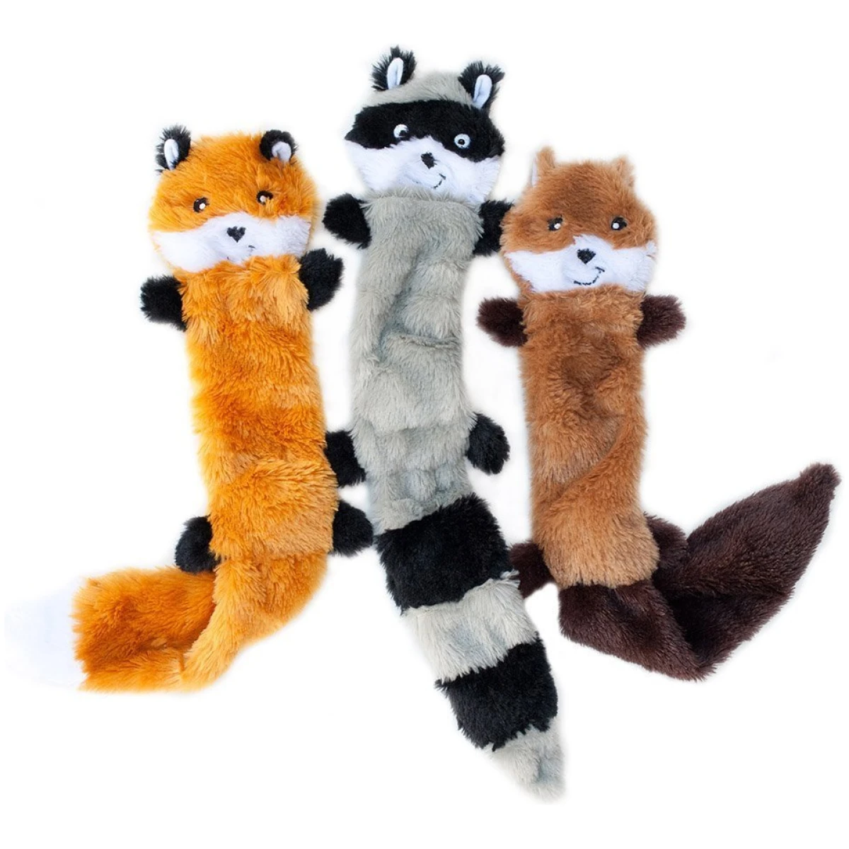 ZippyPaws Skinny Peltz - No Stuffing Dog Toy Pack to Keep Them Busy, for Medium and Large Dogs, Squeaky Pet Toys, Unstuffed Chew Toys, Soft Plush Variety Pack, Fox, Raccoon, and...