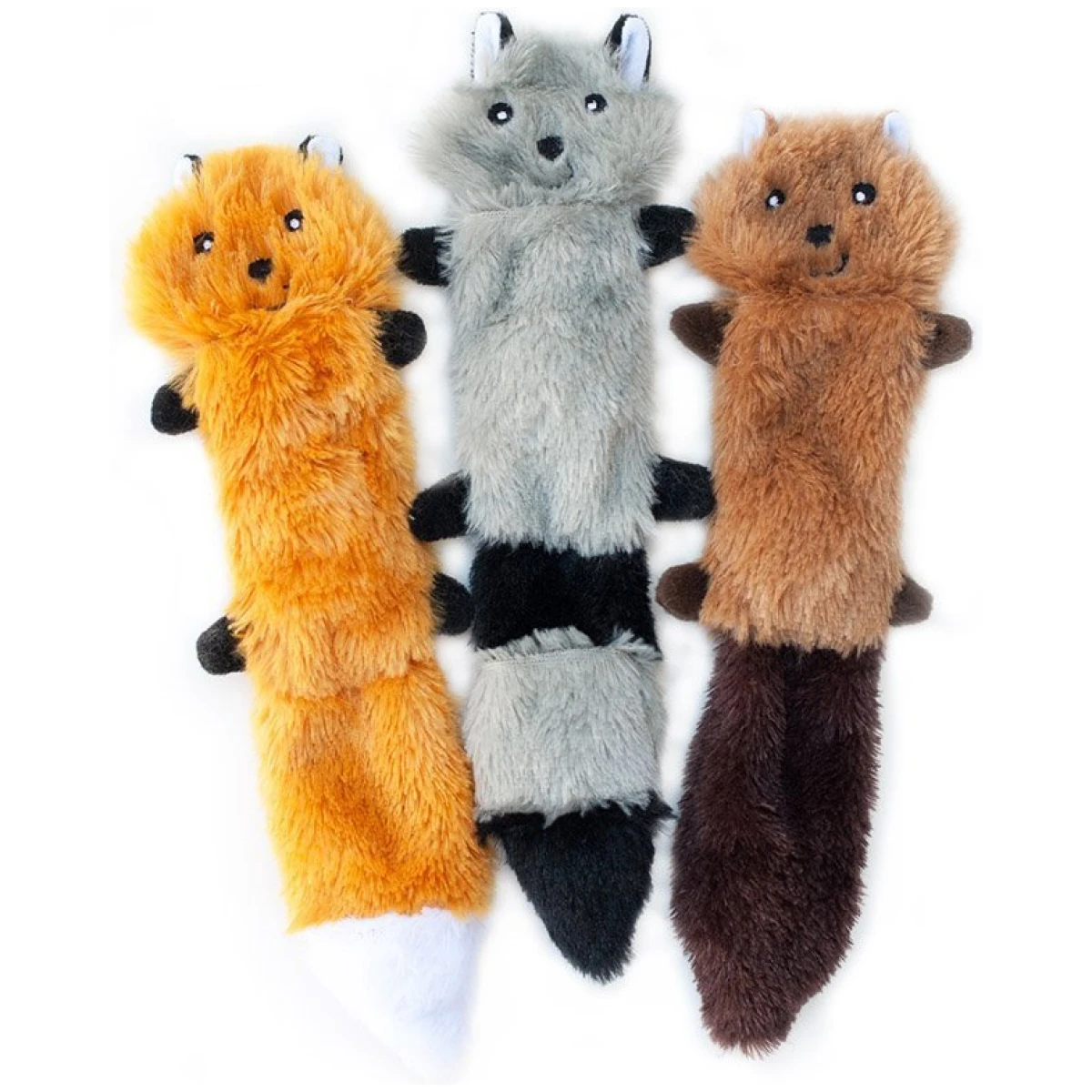 ZippyPaws Skinny Peltz - No Stuffing Dog Toy Pack to Keep Them Busy, for Medium and Large Dogs, Squeaky Pet Toys, Unstuffed Chew Toys, Soft Plush Variety Pack, Fox, Raccoon, and...