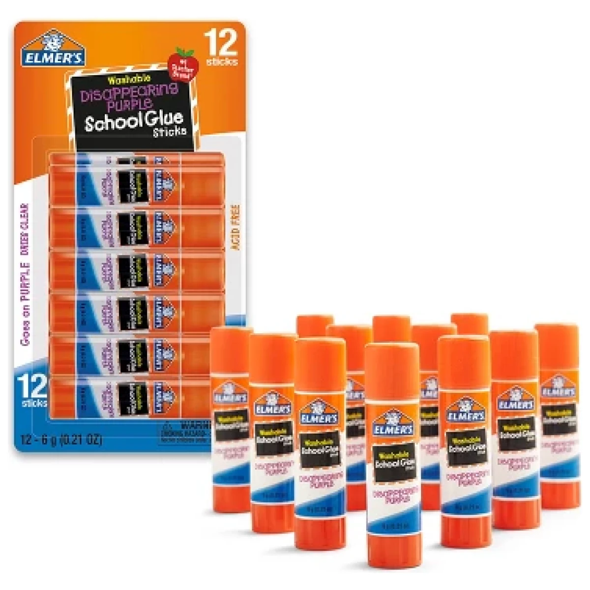 Elmer's 12pk Washable School Glue Sticks - Disappearing Purple: Non-Toxic, Dries Clear, Large Glue Sticks 12 Pack