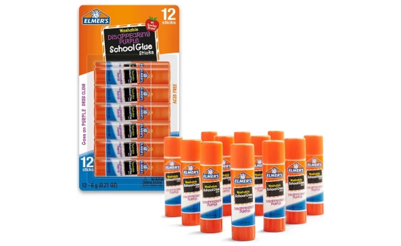 Elmer's 12pk Washable School Glue Sticks - Disappearing Purple: Non-Toxic, Dries Clear, Large Glue Sticks 12 Pack