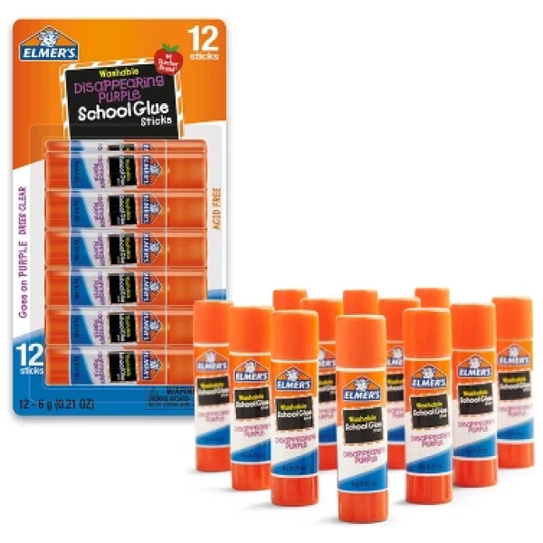 Elmer's 12pk Washable School Glue Sticks - Disappearing Purple: Non-Toxic, Dries Clear, Large Glue Sticks 12 Pack