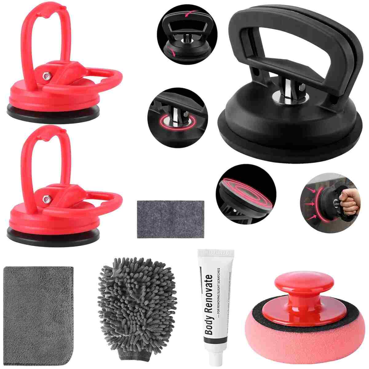 Car Dent Puller, 8 Packs Dent Remover Tool for Car Dent Repair, Versatile Suction Cups Puller with Strong Suction & Effortless Handle for Auto Body, Glass, Fridge, Tile Lifting...