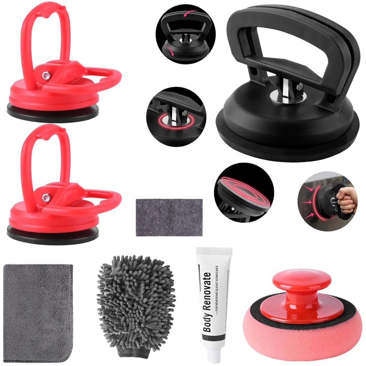 汽车凹痕修复器，8 件装凹痕修复工具，多功能吸盘式拉拔器，吸力强劲，手柄轻松，可用于车身、玻璃、冰箱、瓷砖等的凹痕修复…….