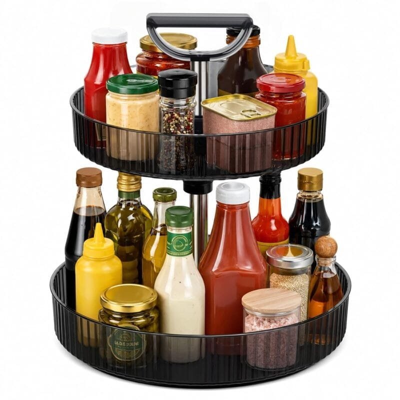 2-Tier Lazy Susan Organizer, 360° Rotating Turntable Organizer Rack, Bathroom Counter Organizer, Height Adjustable Spinning Spice Holder, Versatile Countertop Organizer for...