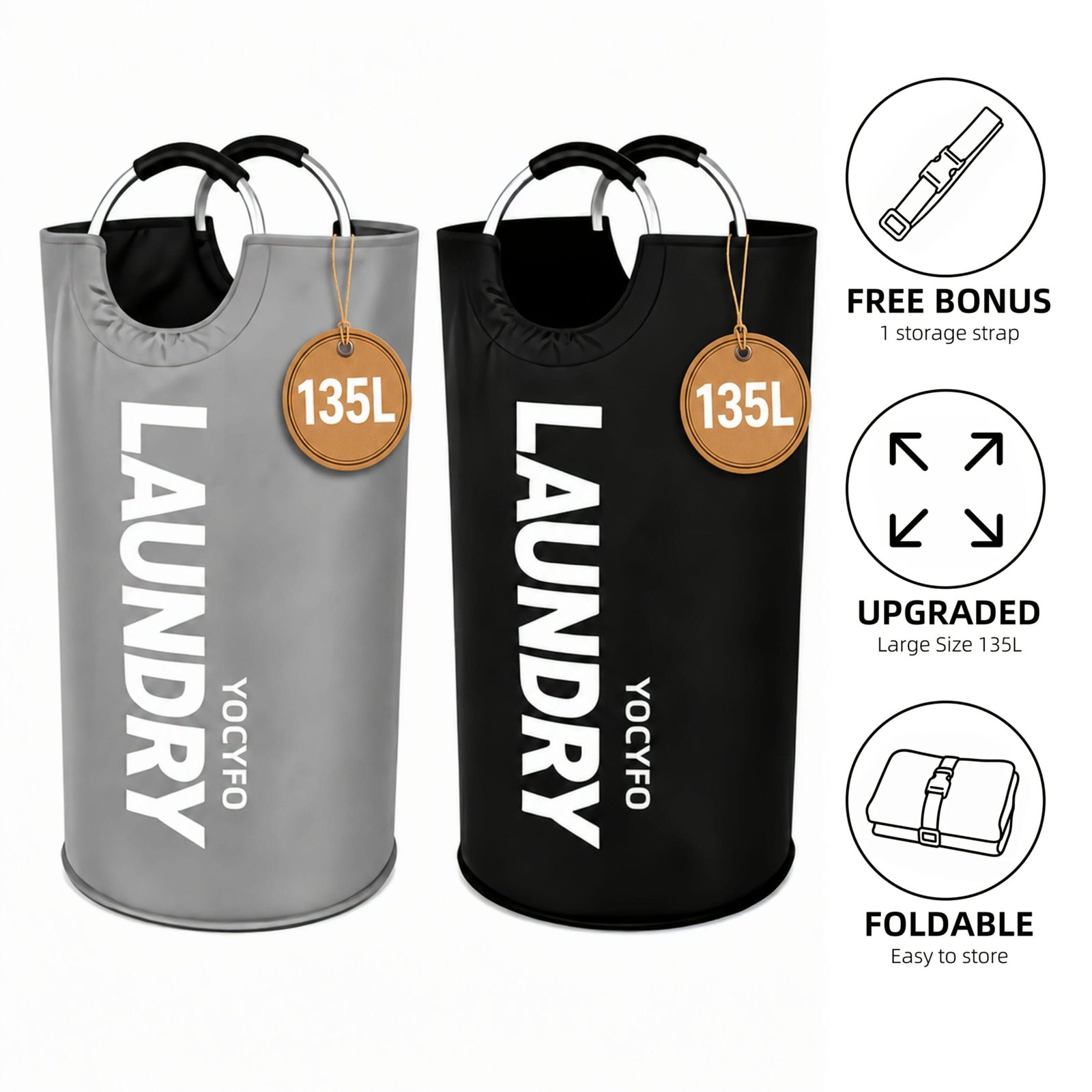 product-fancy-e26c5675-f10d-47bf-93a3-b58c4de78825 2pcs Set Extra Large Capacity Foldable Laundry Baskets High-Quality Household Laundry Bags with Padded Handles, Freestanding Design, Easy to Store, Ideal for Home Organization And Storage, Laundry Bags - 图片 1