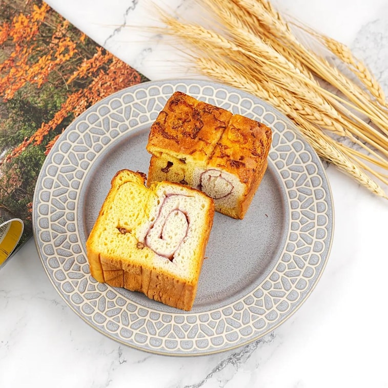 Taro Paste and Chicken Floss Thick Cut Toast, 4 Piece 11.3 oz 【Red Bean Included】